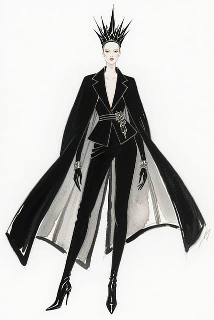Free dark queen spike crown long coat illustration