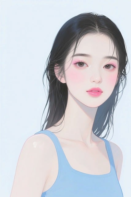 Free girl blue tank top wet hair illustration