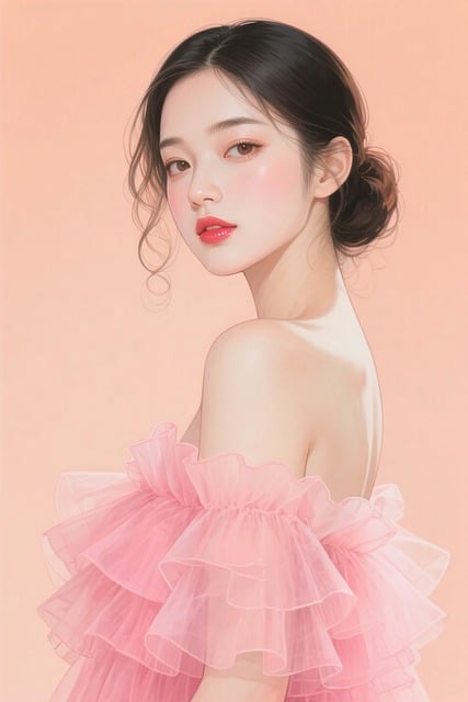 Free girl pink dress frill dress illustration