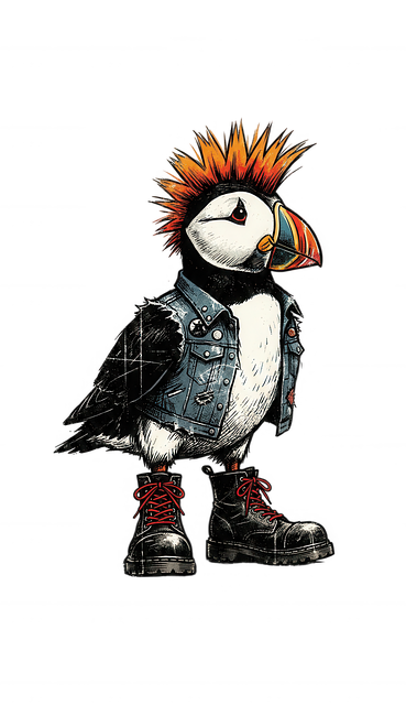 Free puffin bird punk illustration