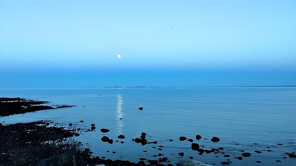 Blau, Schwarz, Wasser, Ruhe, Natur, Mond