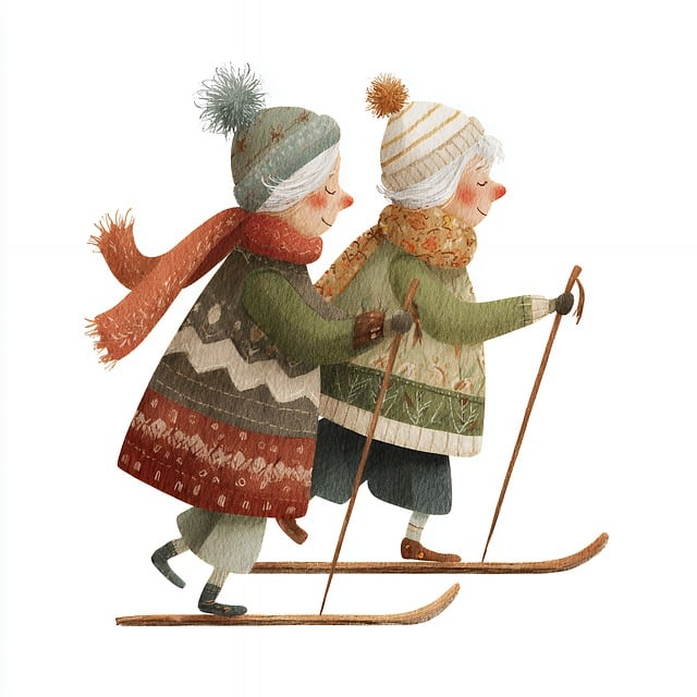 Free women elderly skiing illustration
