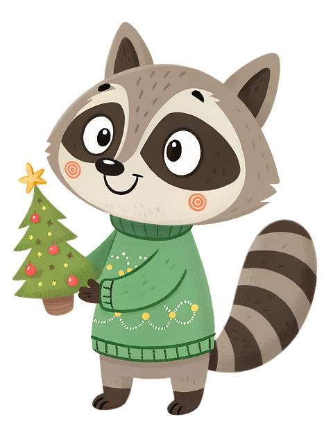 Free cute raccoon christmas woodland raccoon holiday animal illustration illustration