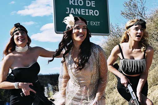 Drei, Frauen, Lachen, Retro, Mode