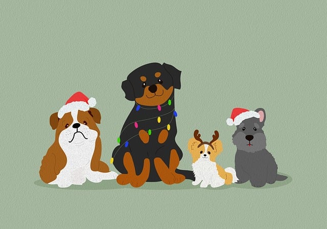 Free dogs doggies christmas card illustration