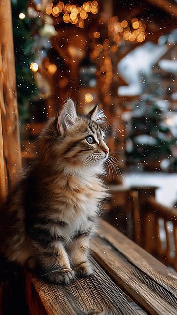 Кошка, Котенок, Зима, Уютный, Снег