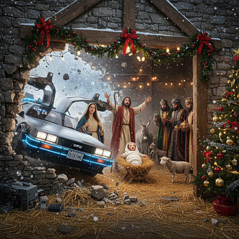 Stal, Auto, Jezus, Kerstmis, Delorean