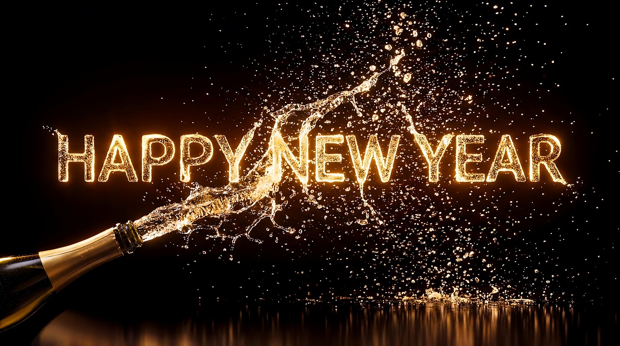 Download free HD stock image of Happy New Year Glitter Golden Particles Free happy new year glitter golden particles luxury celebration illustration