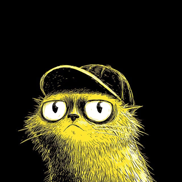 Free cat yellow cap illustration