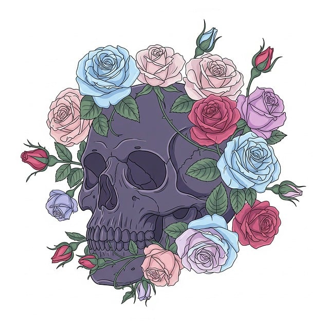 Free skull roses flowers illustration