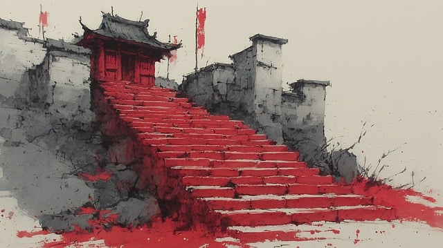 Free stairs temple red illustration