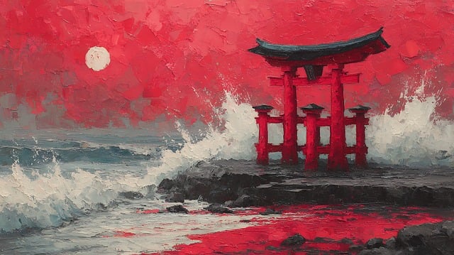 Free torii gate ocean illustration