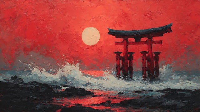 Free torii gate ocean illustration