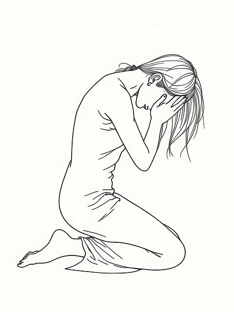 Free woman grieving kneeling illustration