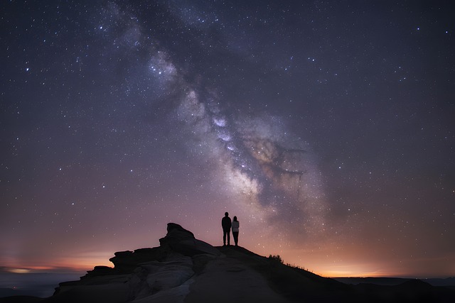 Free silhouetted figures rocky hilltop milky way illustration