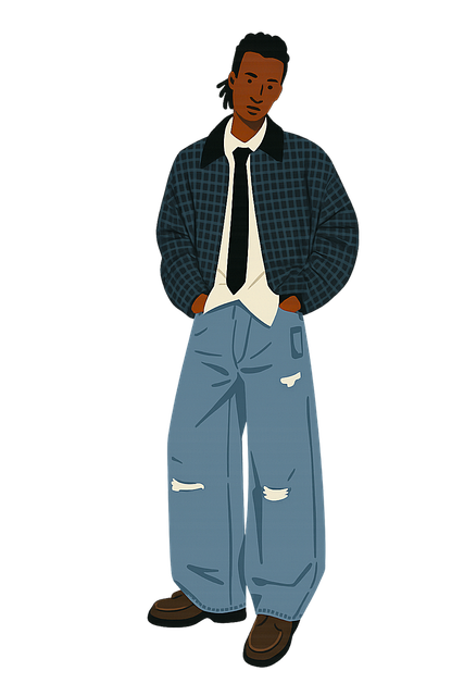Free stylized person cartoon character checkered jacket illustration