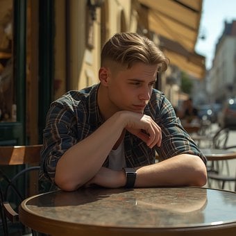 Mann, Traurig, Nachdenklich, Café