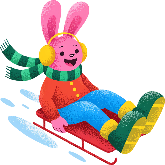 Free cute bunny sledding winter bunny character festive rabbit illustration illustration