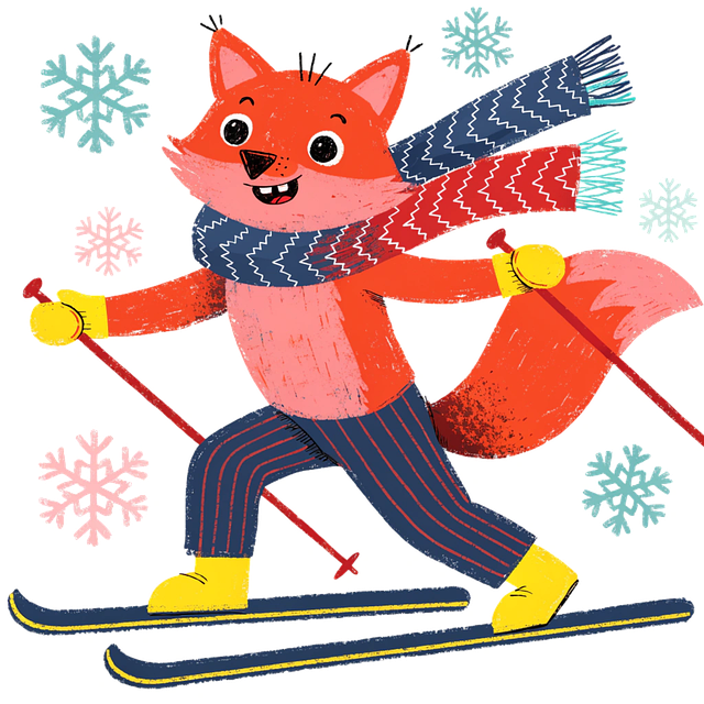 Free cute fox skiing winter sports animal festive fox illustration illustration