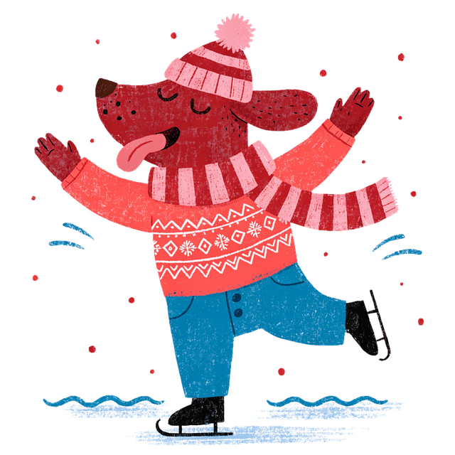 Free cute dog skating winter dog illustration festive animal character illustration