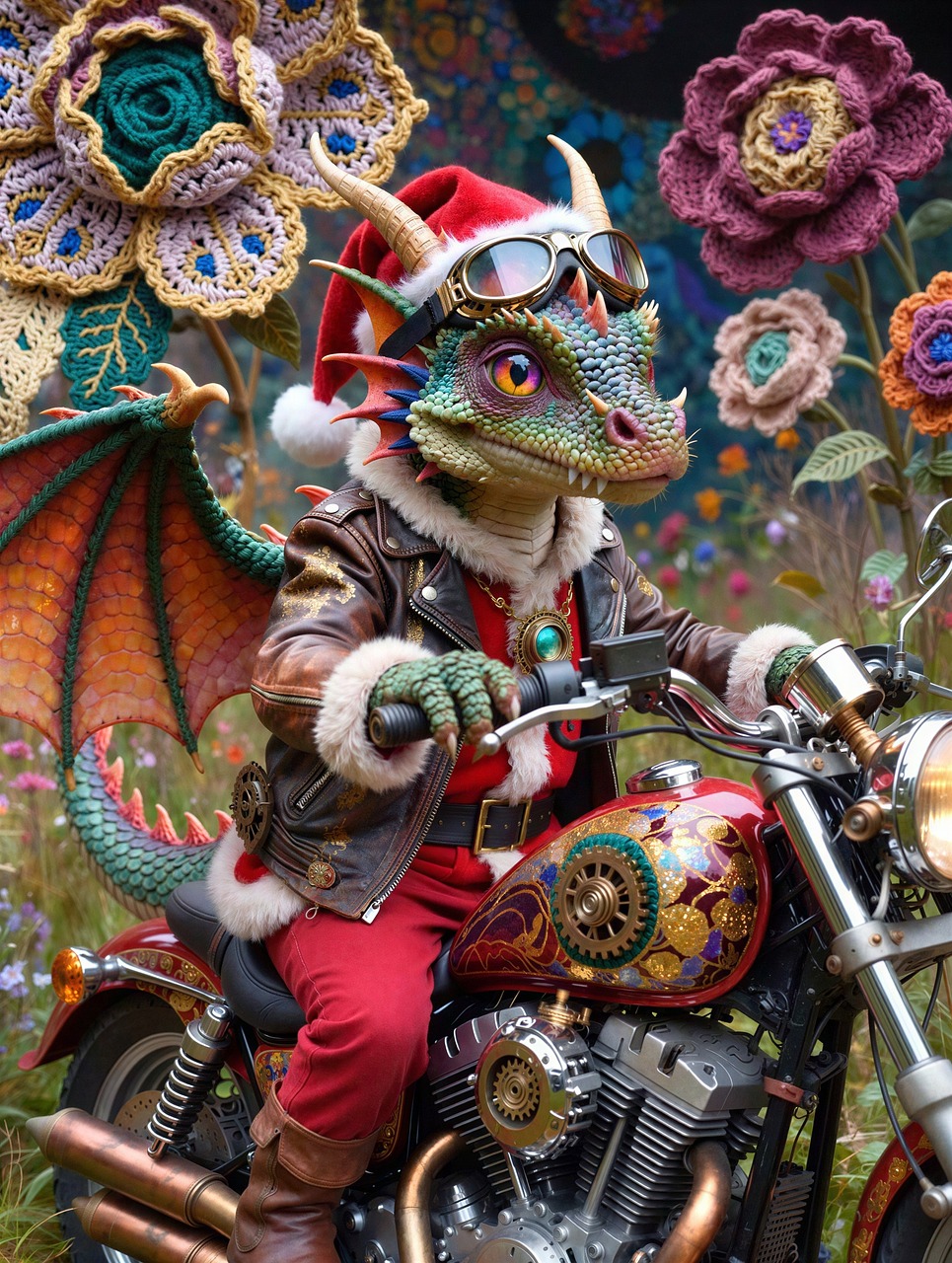 Free dragon christmas motorcycle illustration