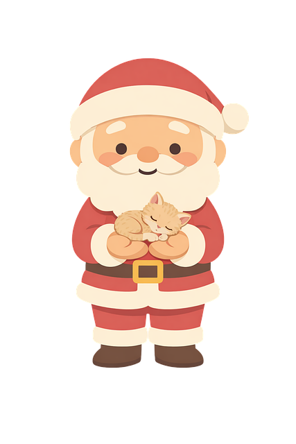 Free santa claus sleeping kitten festive illustration vector