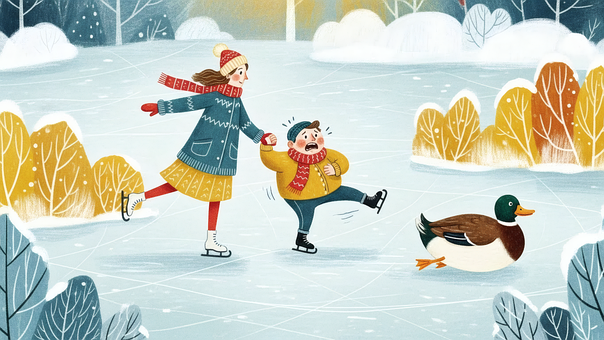 Patinação No Gelo, Inverno, Pato