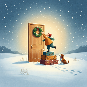 Natal, Guirlanda, Porta, Neve, Malas
