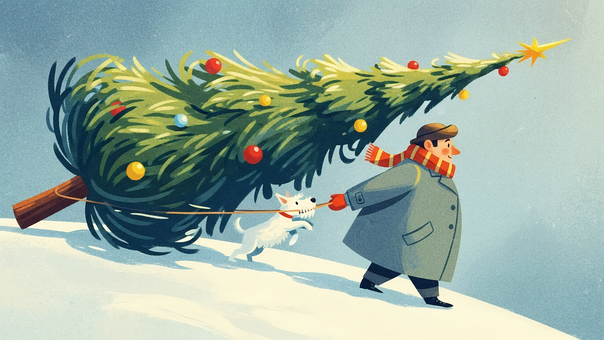 Árvore De Natal, Homem, Animal, Cachorro