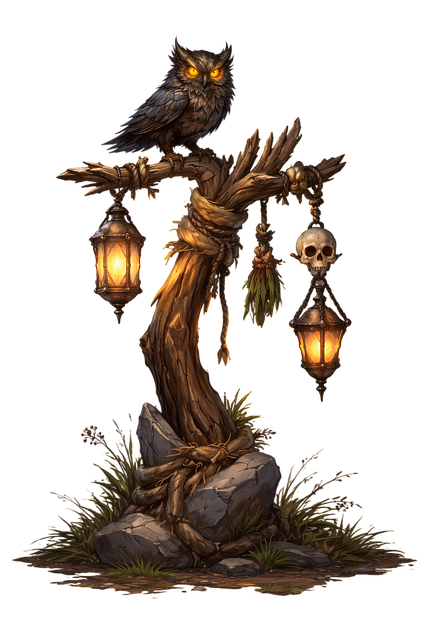 Free fantasy owl dark fantasy gothic lantern illustration