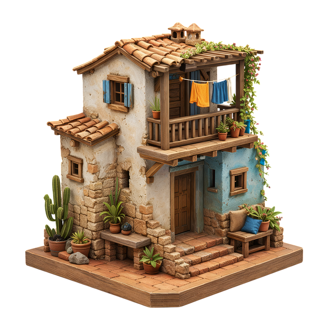 Free mediterranean house village home rustic architecture illustration