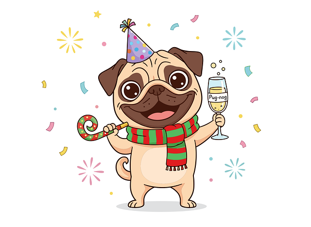 Free cute christmas pug funny pug illustration festive dog cartoon vector