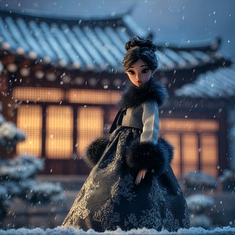 현대적인, 봉제피규어, 한국적인, 겨울풍경, Ornament, 핸드메이드