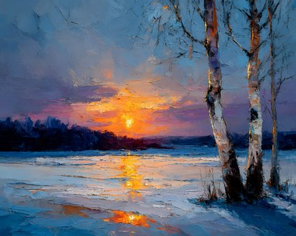Winter, Sonnenuntergang, Malen