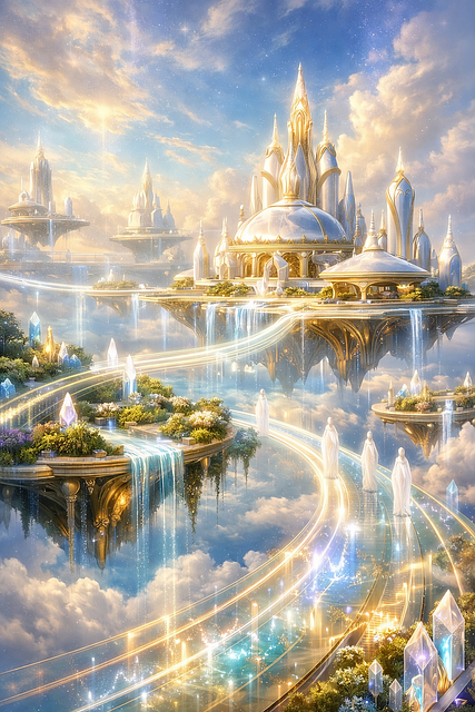 Free futuristic city city of light utopian city illustration
