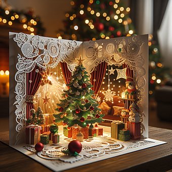 Julekort, Xmas, Jul, Træ, Dekoration