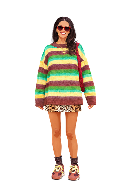 Free fashion illustration stylish woman rainbow sweater illustration