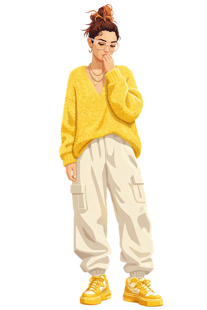 Free fashion illustration stylish woman yellow sweater vector
