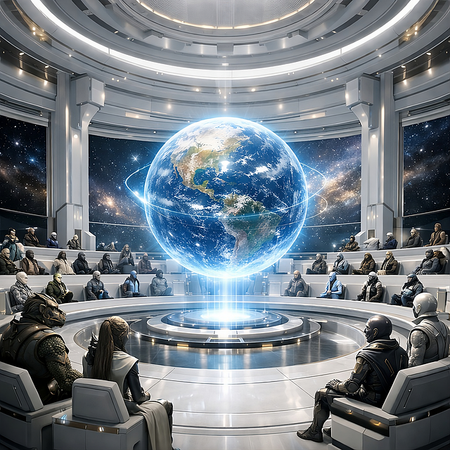 Free galactic council earth hologram futuristic council illustration