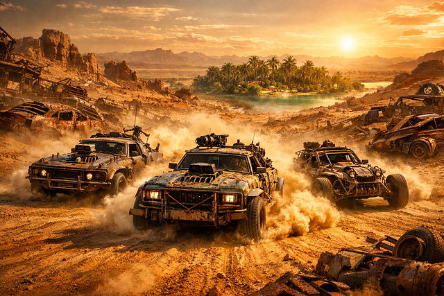 Free post-apocalyptic abandoned desert illustration