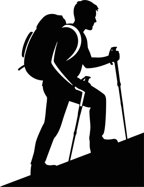 Free hiker climbing mountain vector