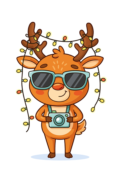 Free cute reindeer illustration christmas reindeer decorating christmas tree illustration