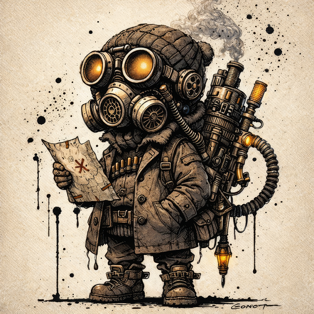 Free steampunk character gas mask explorer fantasy adventurer illustration