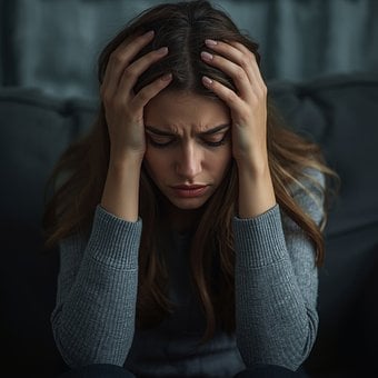 Frau, Angst, Traurigkeit, Stress