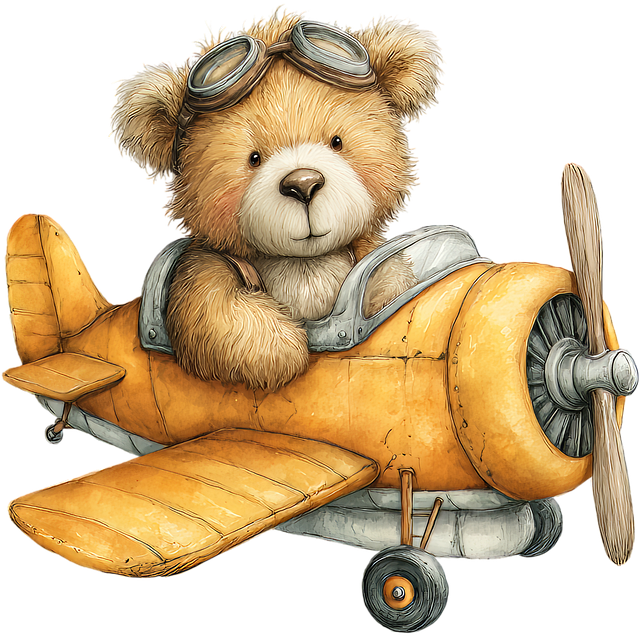 Free teddy bear the plane vintage illustration