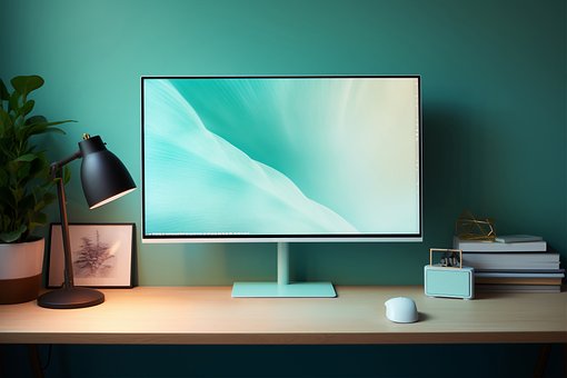Datamaskin, Skrivebord, Lampe, Mus