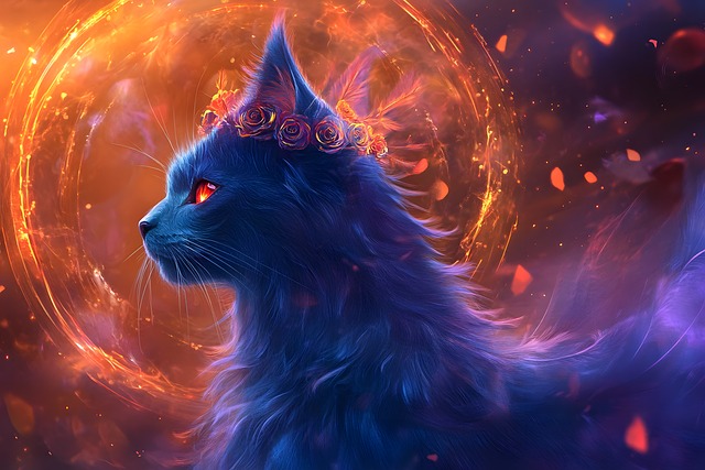 Free cat ethereal indigo illustration