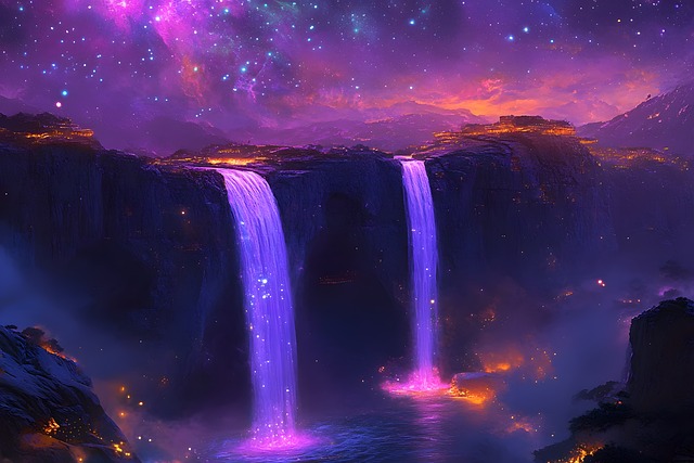 Free fantasy waterfalls islands illustration