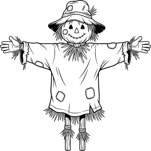 Free scarecrow drawing black and white vector
