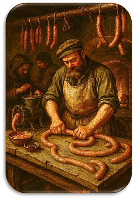 Free butcher sausage medieval illustration